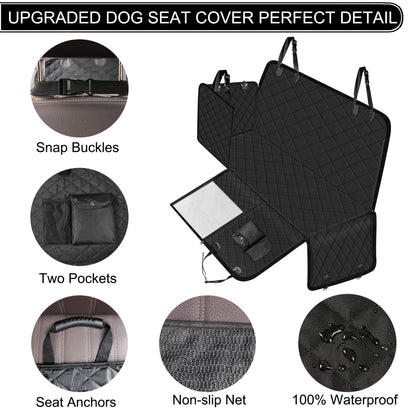 Femuar Dog Car Seat Cover with Storage Pockets Mesh Visual Window Seat