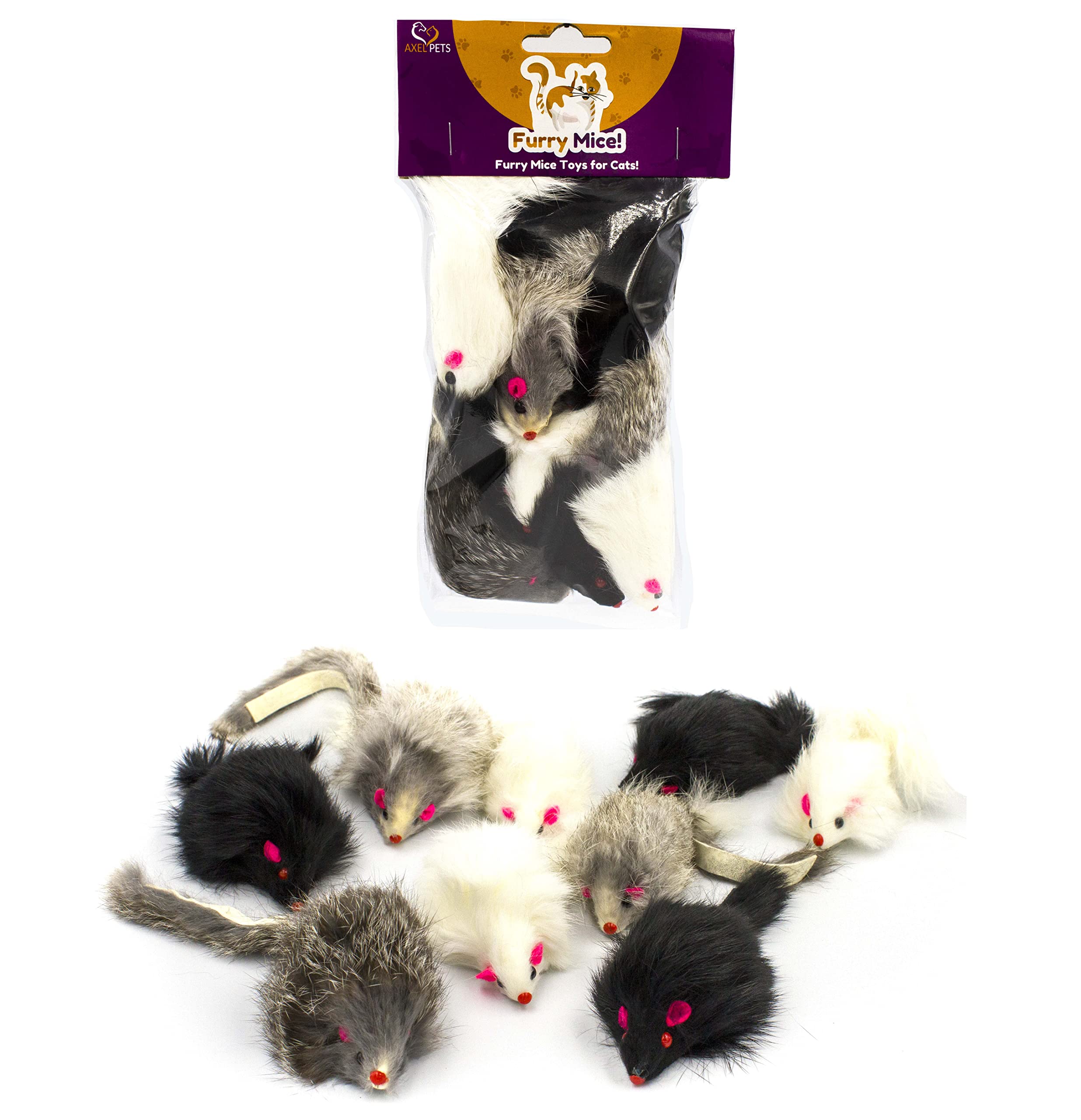 AXEL PETS 10 Giant Furry Mice with Catnip and Rattle Sound Made Catnip