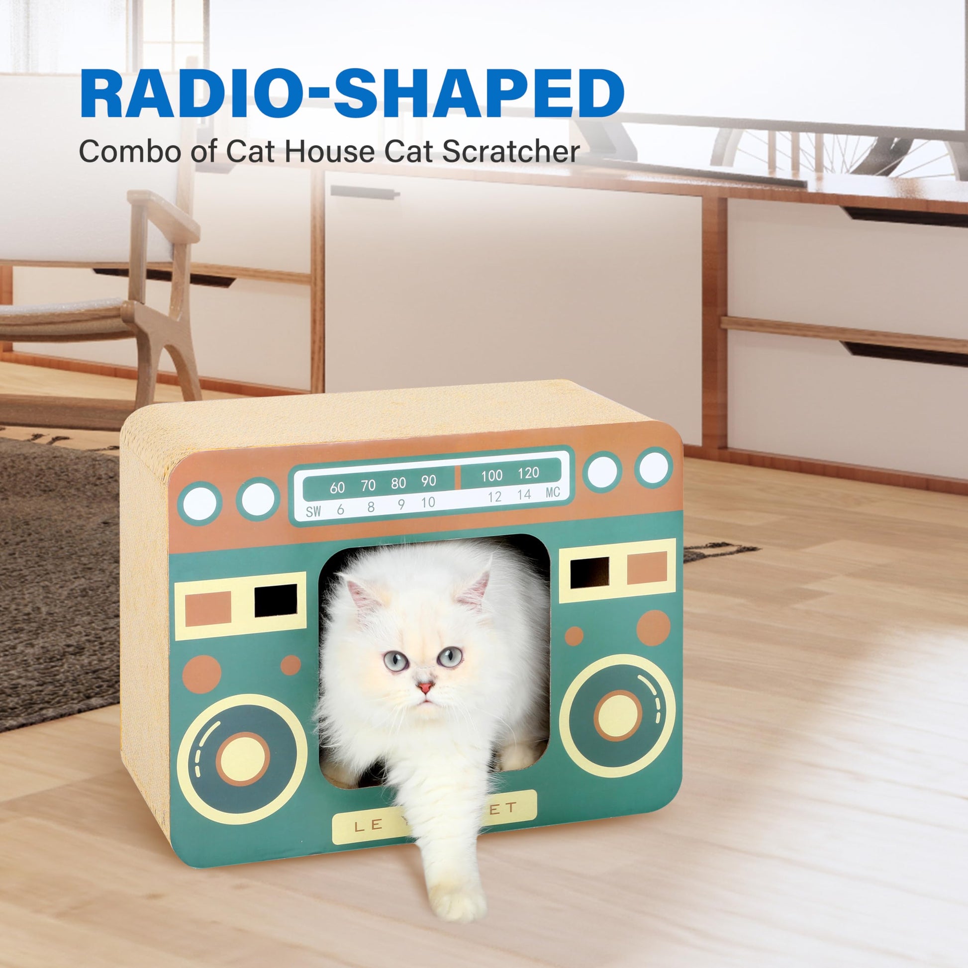Radio Cat Scratcher Cardboard Lounge Bed Durable Pads Prevent Toy