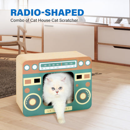 Radio Cat Scratcher Cardboard Lounge Bed Durable Pads Prevent Toy
