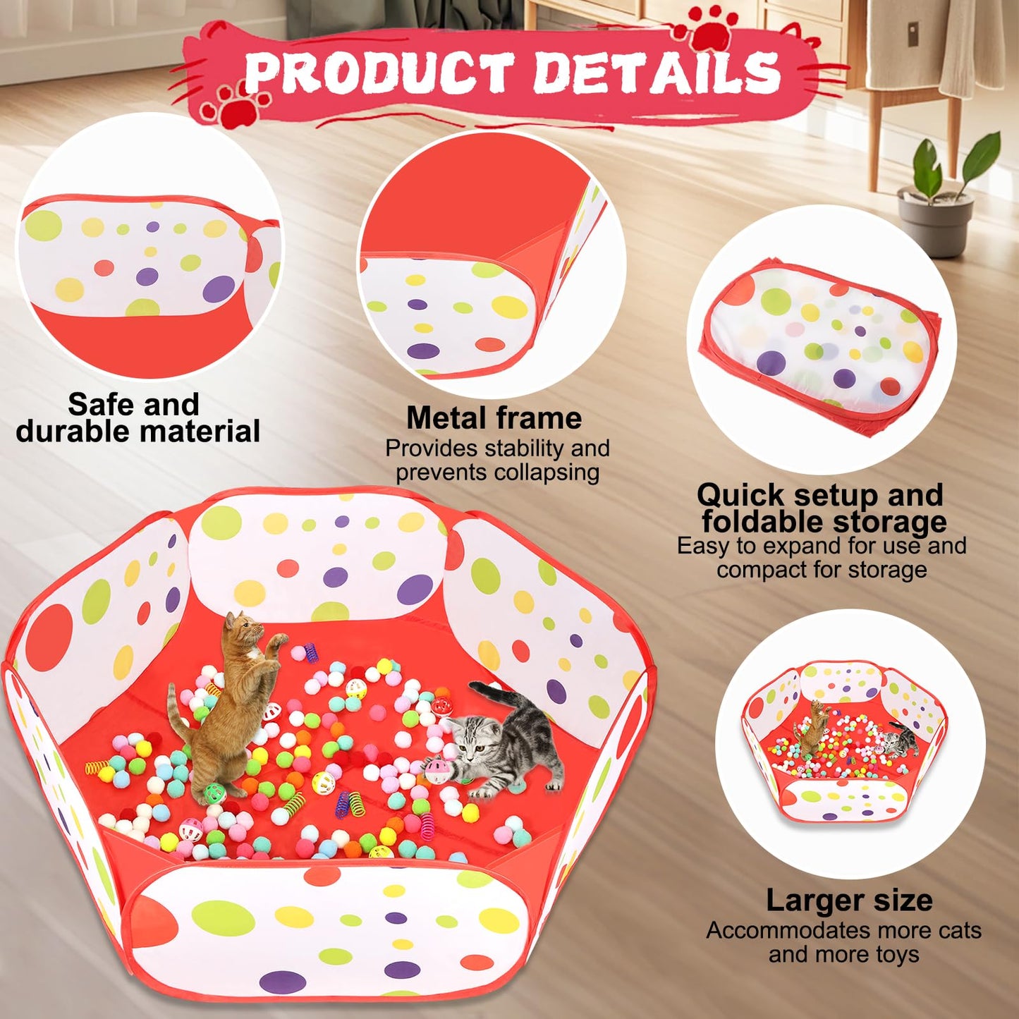 Cat Ball Pit Include 200 Pom Pom Balls 10 Jingle Balls and 12 Balls