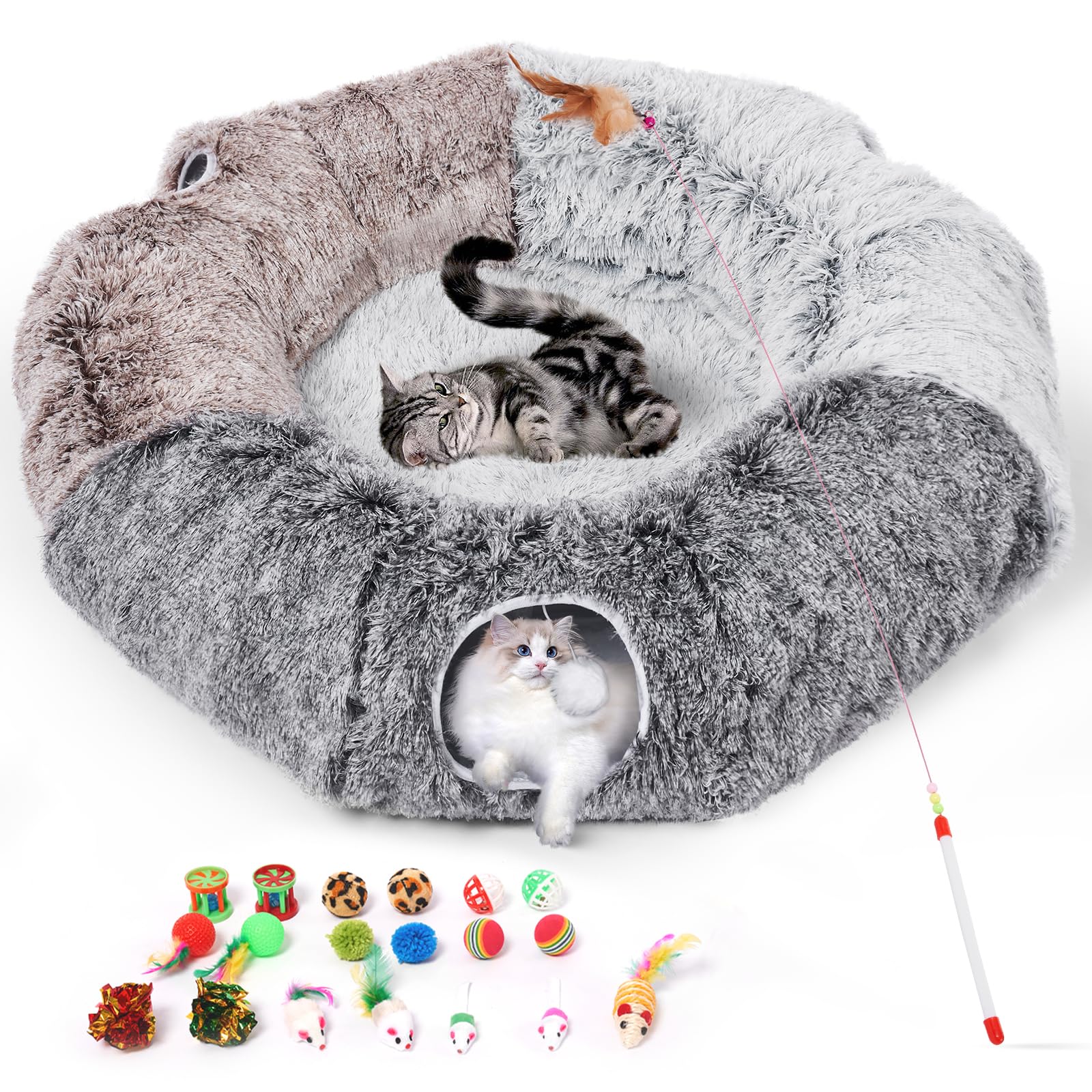 Odoland Large Cats Tunnels for Indoor Cats Fluffy Warm Cat Bed
