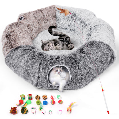 Odoland Large Cats Tunnels for Indoor Cats Fluffy Warm Cat Bed