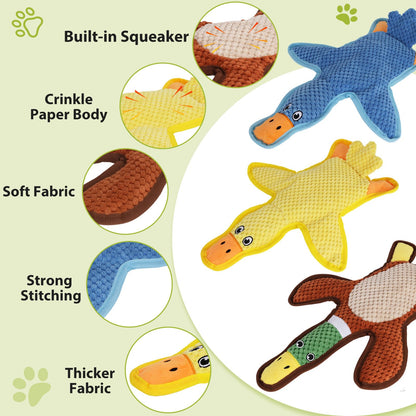 Eneston Dog Toys 3-Pack Cute Duck Shapes Puppy Toys No-Stuffing Chew