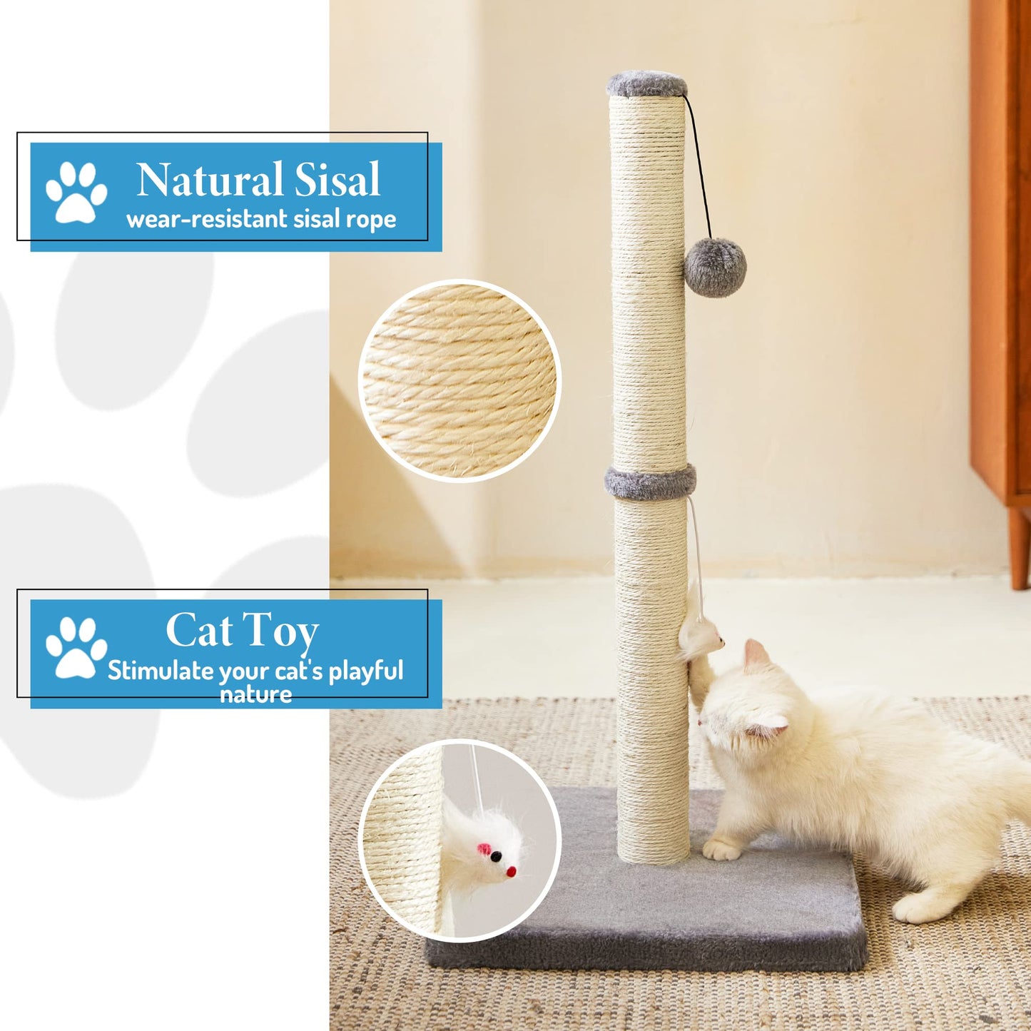 MeowHomm 32'' Tall Cat Scratching Post Cat Scratcher with Scratcher