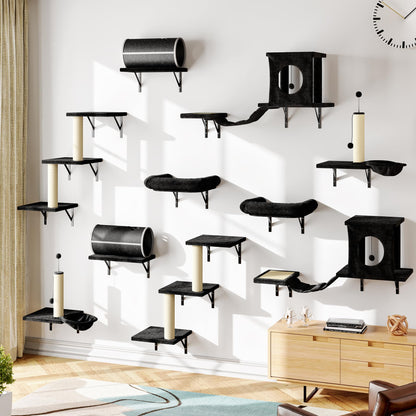 NUNU LAB 14-in-1 Cat Wall Shelves Set, Wall-Mounted Cat Climber House