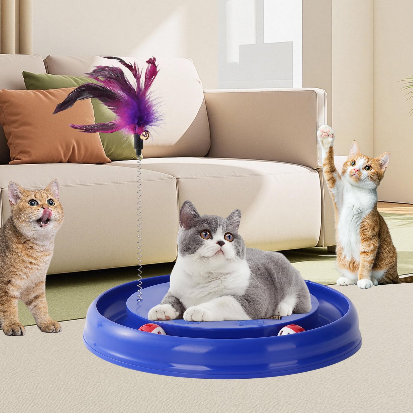 JOPOY Interactive Cat Ball Track Toy Cat Scratcher with 2 Balls