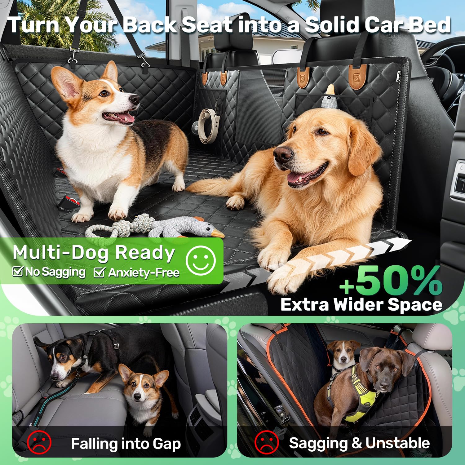 Zanch Heavy-Duty Dog Car Seat Cover, Flat Solid Back Seat Seat
