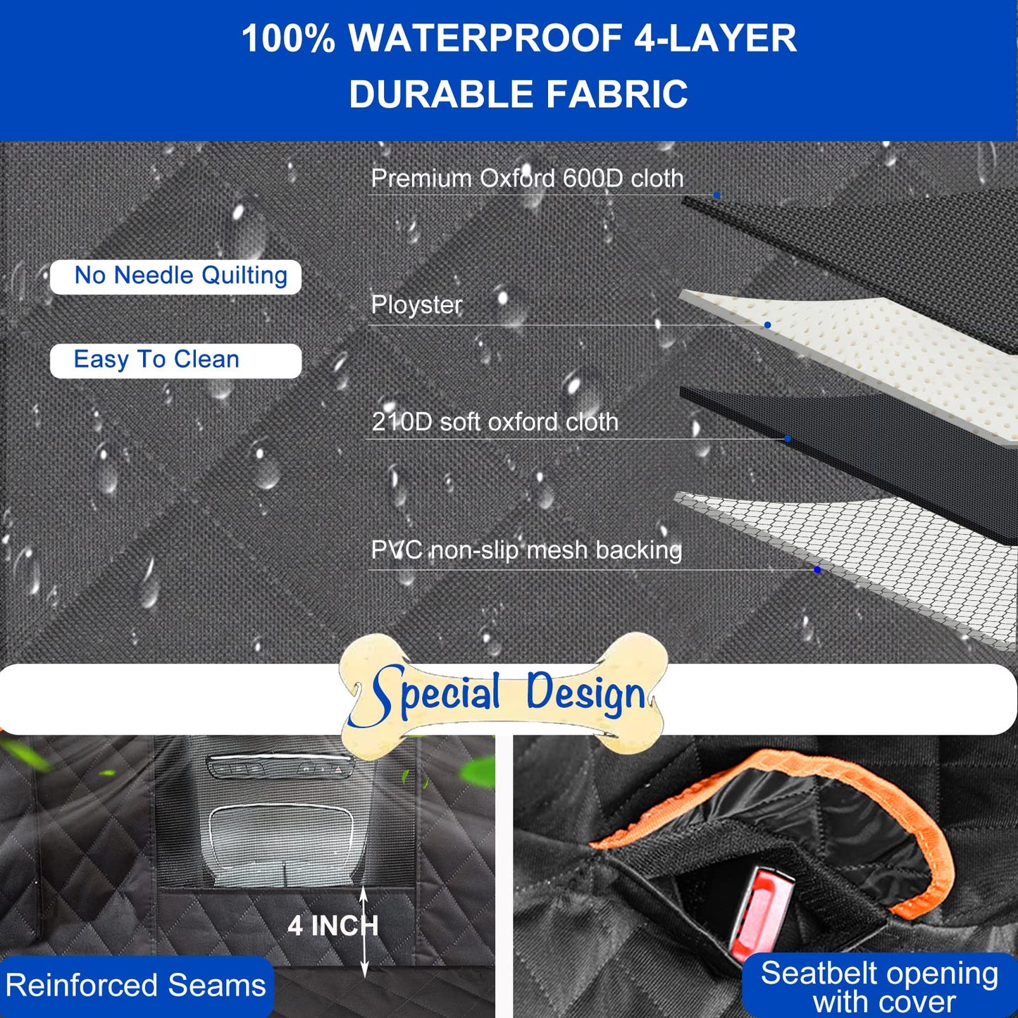 EasyHaWei Dog Car Seat Cover for Back Seat 600D Scratchproof Seat