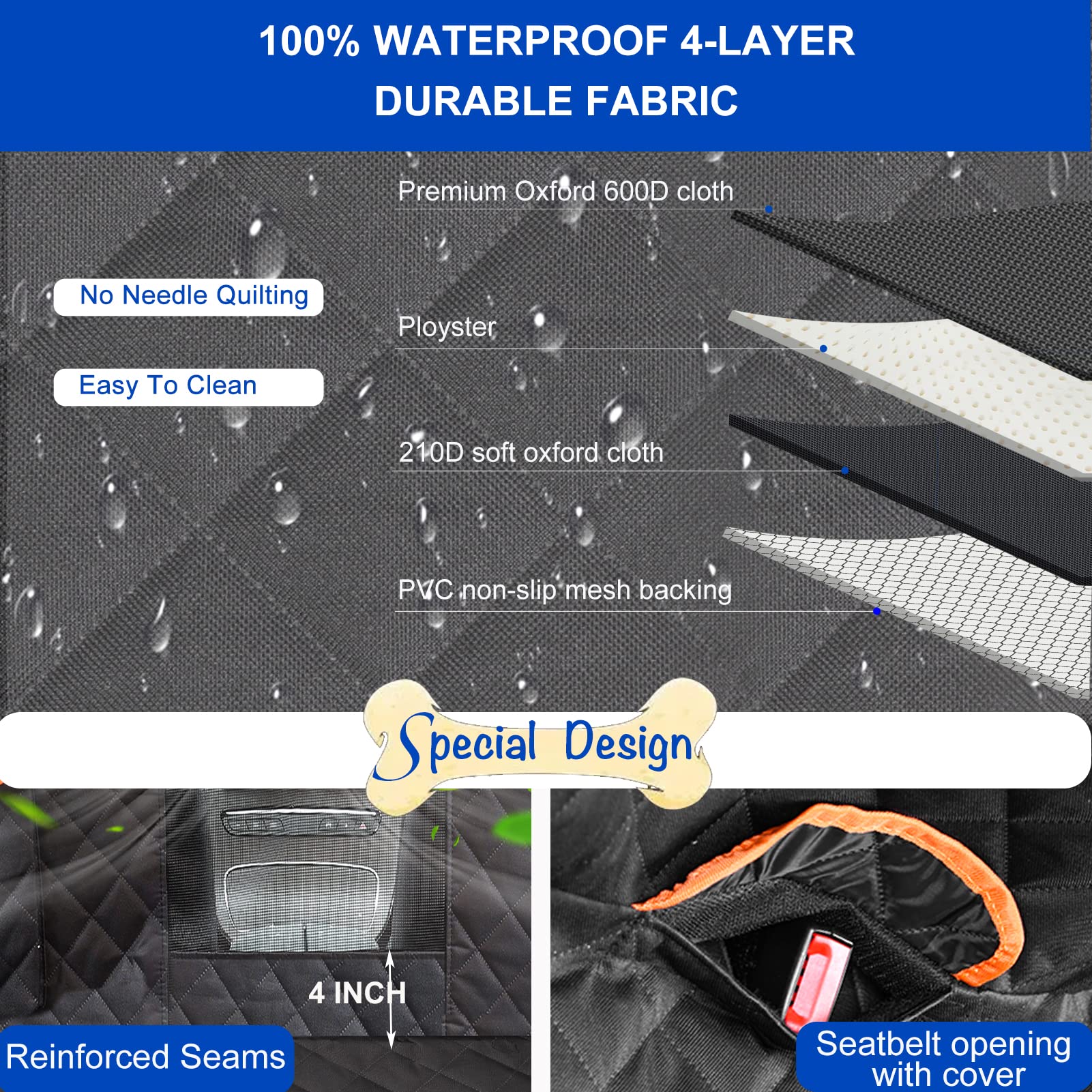 EasyHaWei Dog Car Seat Cover for Back Seat 600D Scratchproof Seat