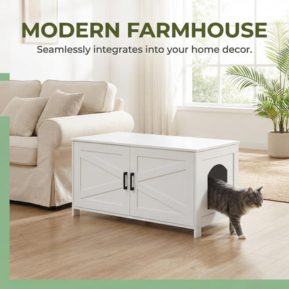 Homhedy 39.4" L Cat Litter Box Enclosure, Pet House with Barn Door Box