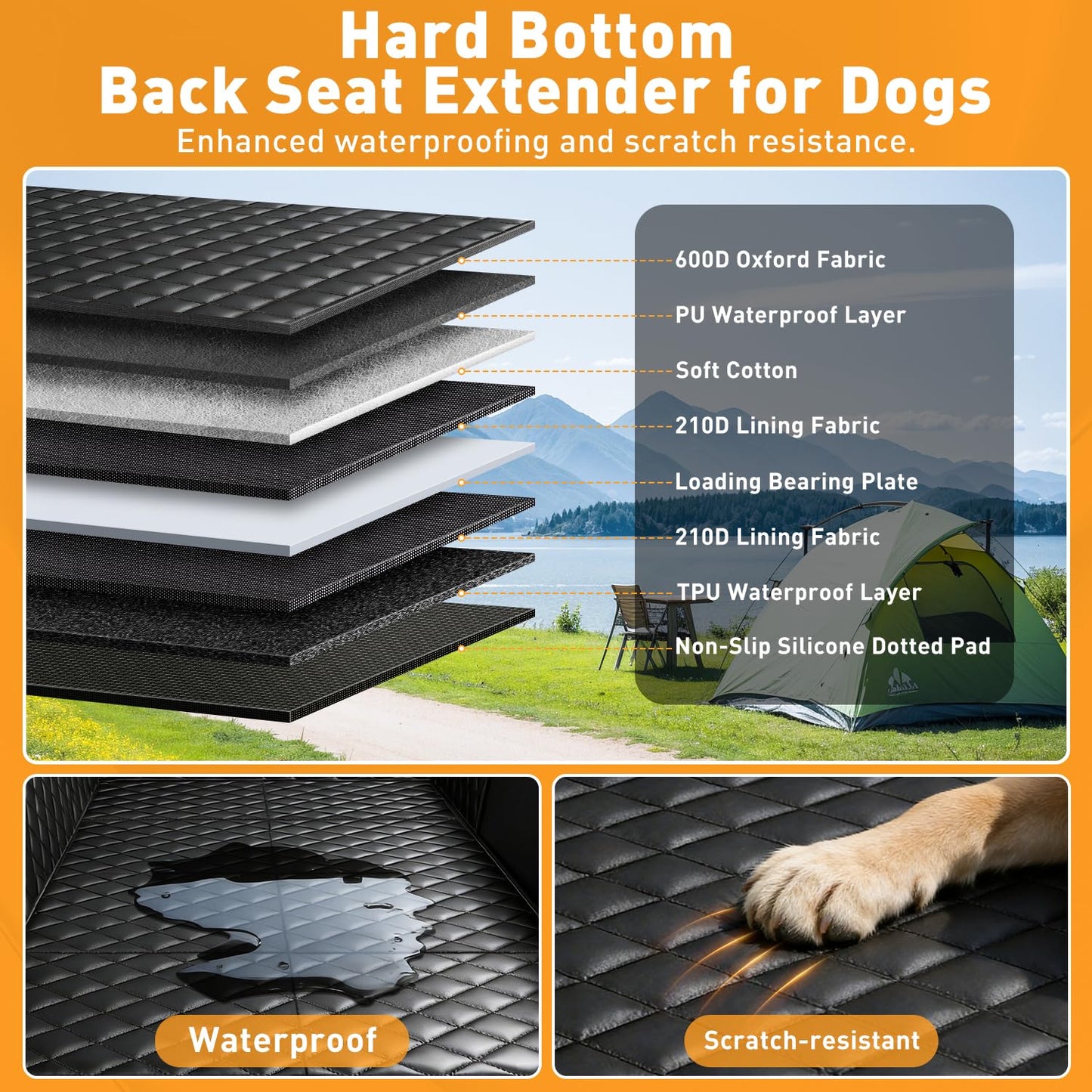HOB4U Dog Car Seat Cover for Back Seat, Hard Bottom Back Seat Seat