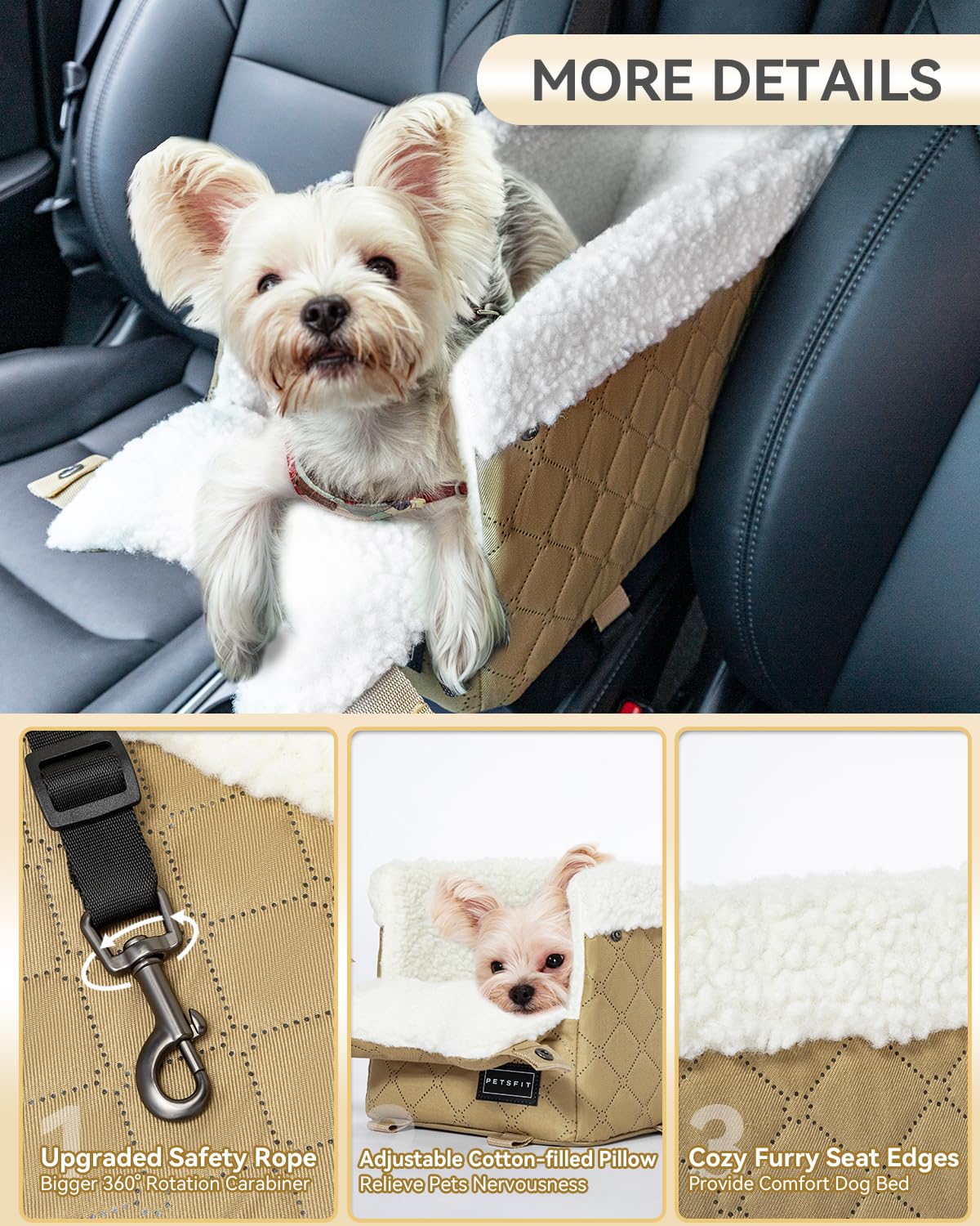 PETSFIT Dog Car Seats for Small Dogs with Safe Protection Hooks, Seat