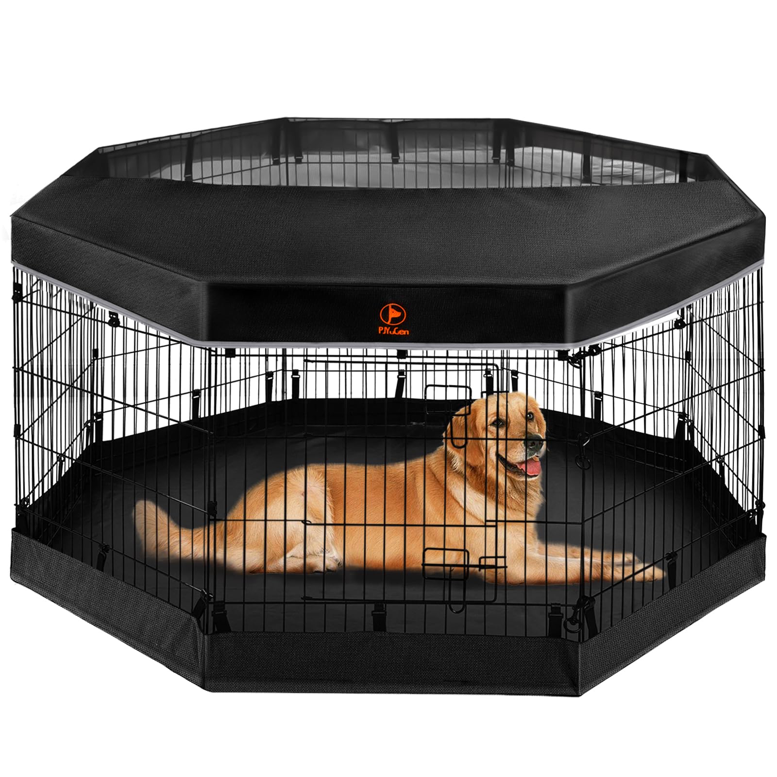 PJYuCien Dog Playpen with Top Cover and Bottom Pad Metal Cover
