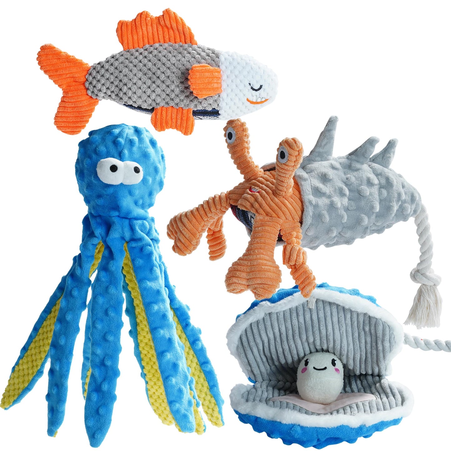 Nocciola 4 Packs Crinkle Squeaky Dog Toys for Aggressive Chewers Plush