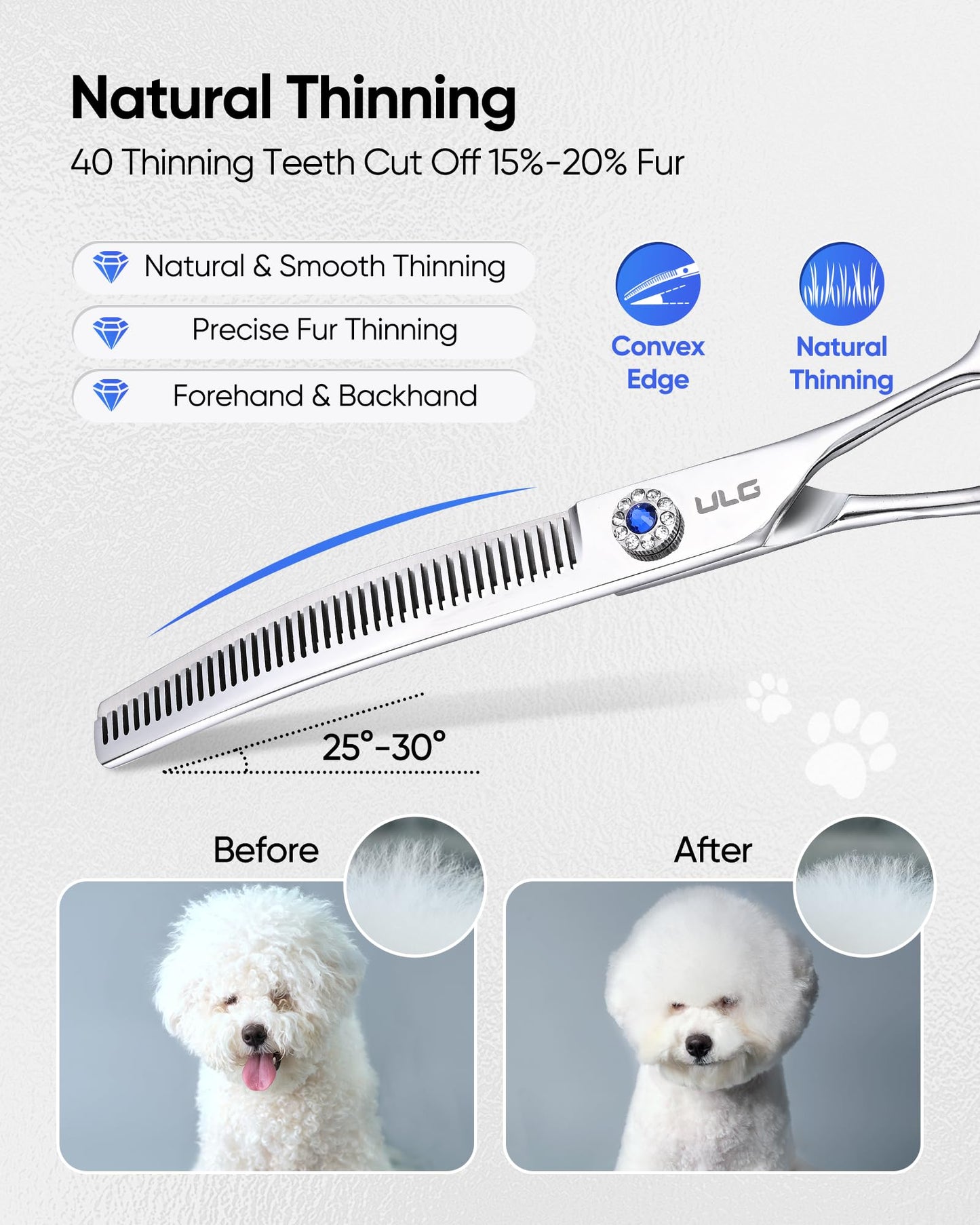 ULG Curved Thinning Dog Shears for Grooming, Curved Thinning