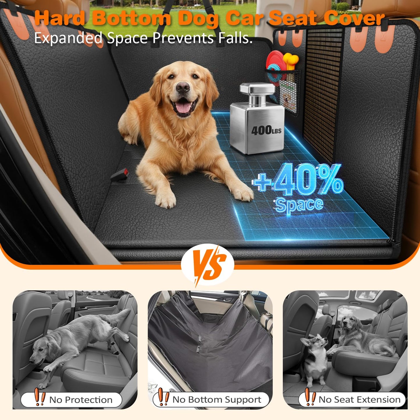 URPOWER PU Leather Backseat Extender for Dogs, Hard Bottom Dog Seat