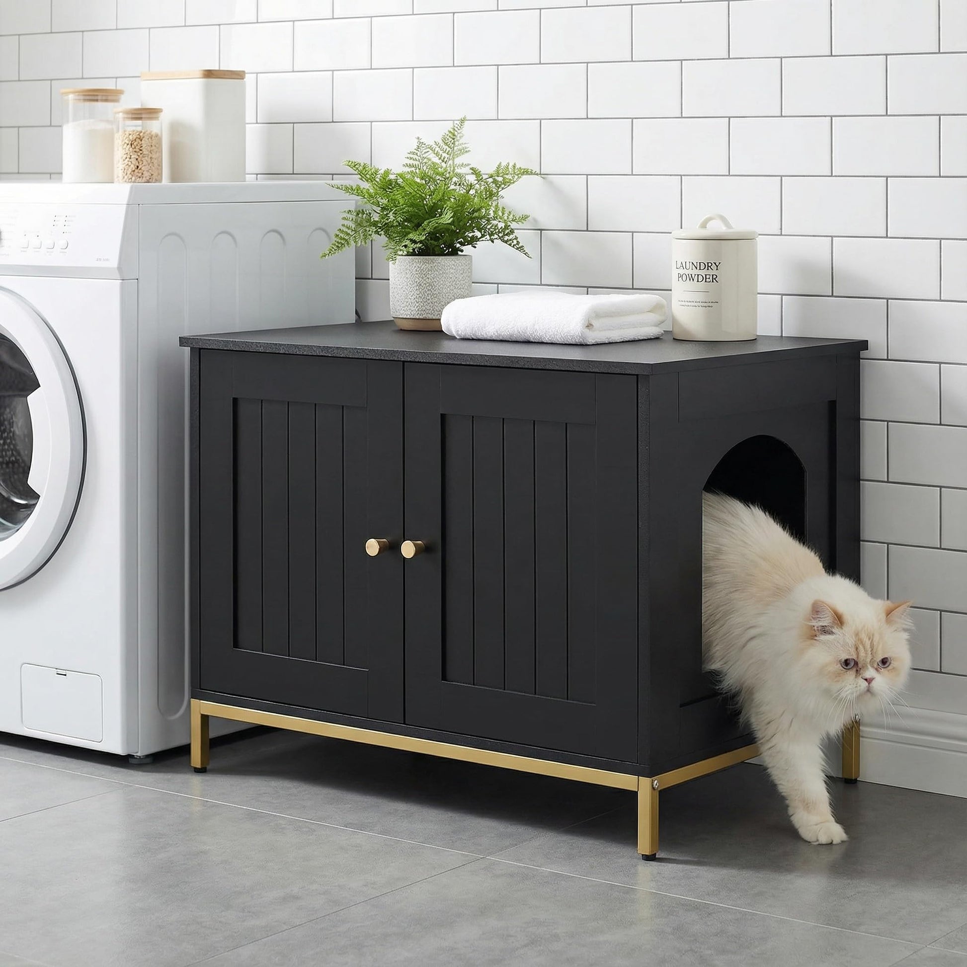 Homhedy Cat Litter Box Enclosure, Cat Washroom Furniture with Box