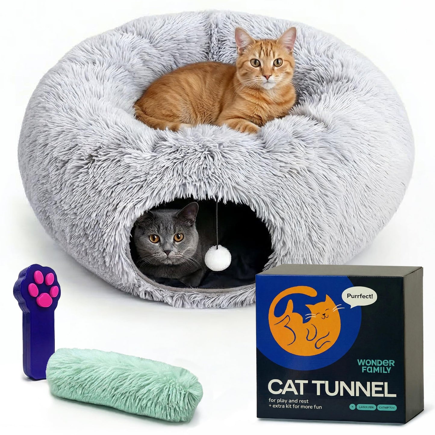 Cat Donut Tunnel Bed Cat Tunnels for Indoor Cats XL Plush Circle Bed