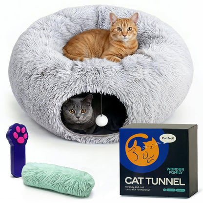 Cat Donut Tunnel Bed Cat Tunnels for Indoor Cats XL Plush Circle Bed