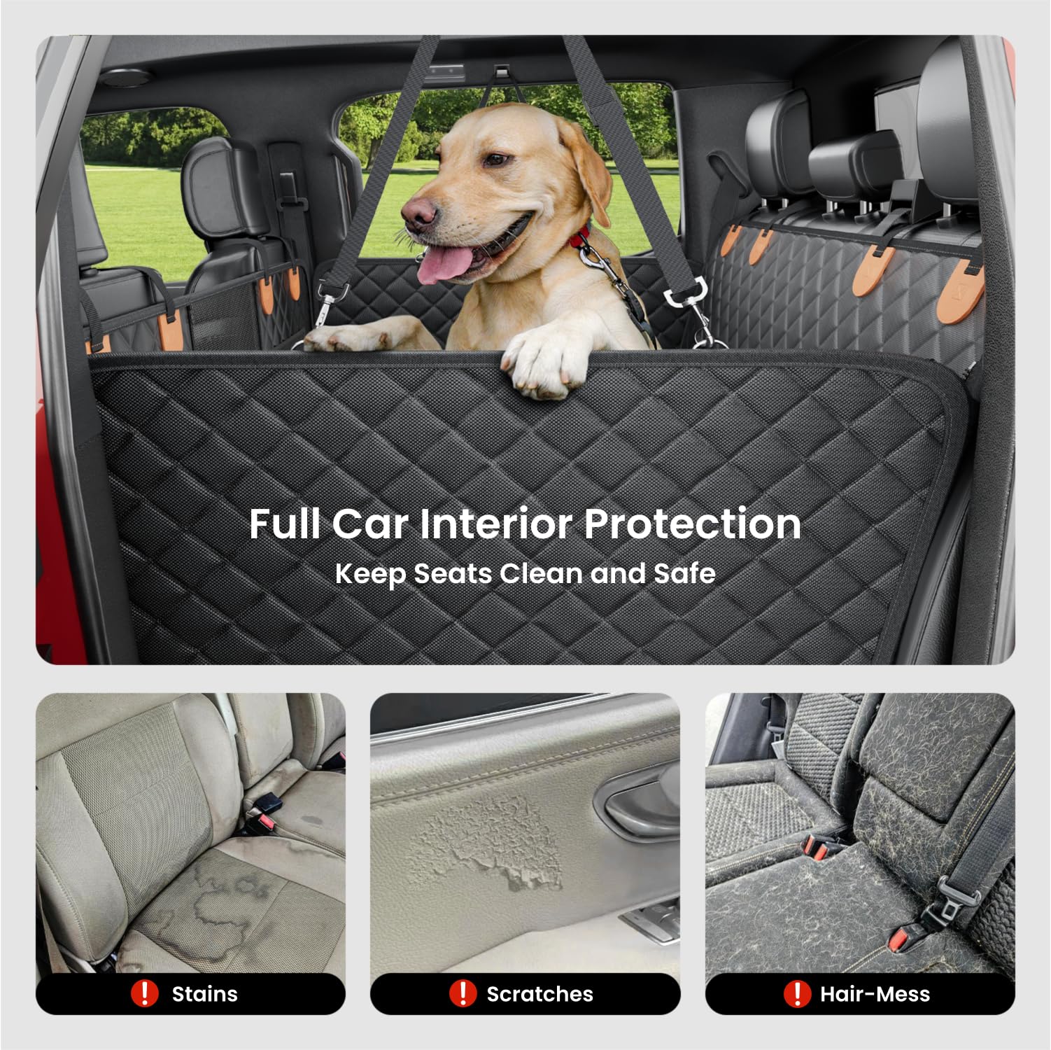 REEVAA Dog Truck Seat Cover for Back Seat, Hard Bottom Dog Hammock