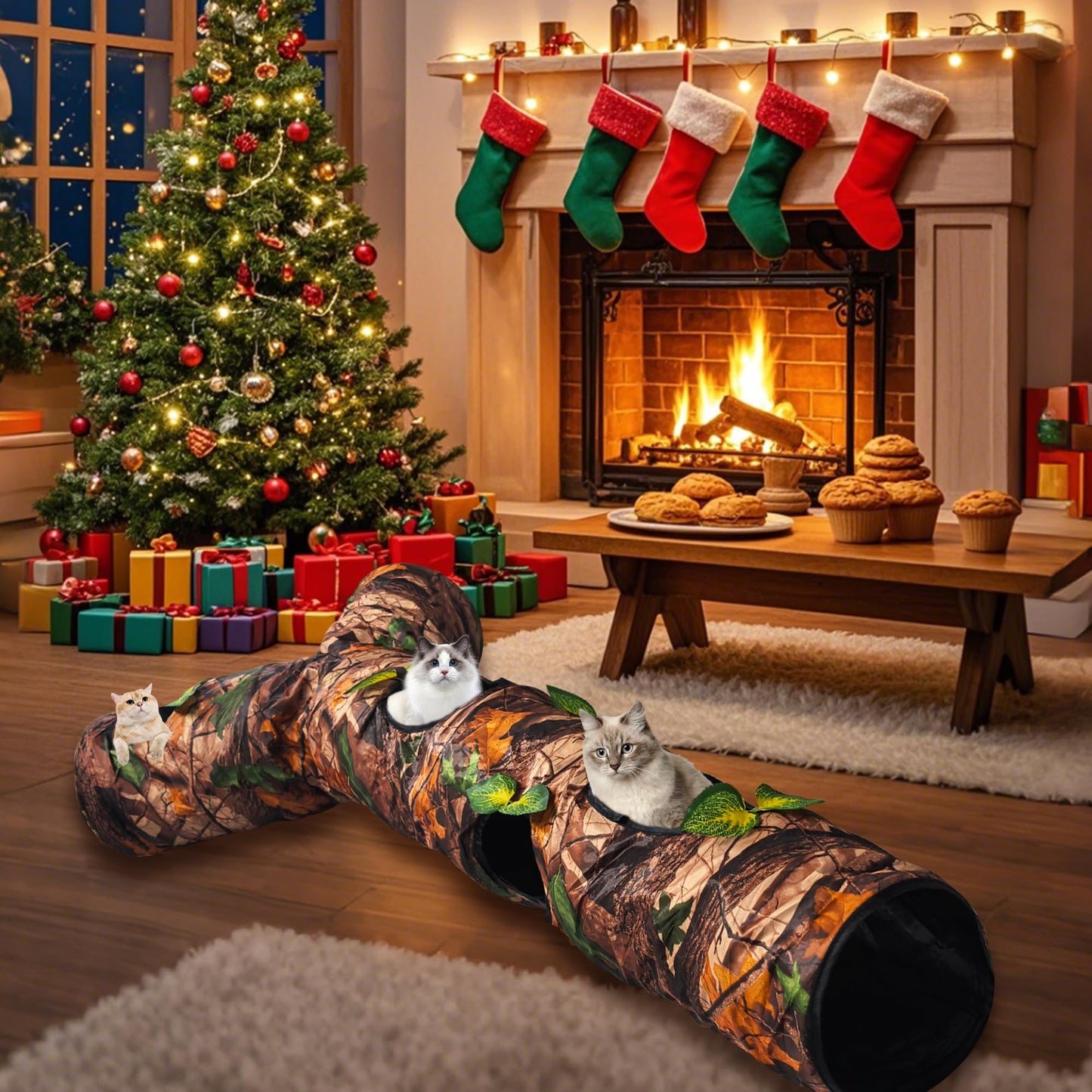 FelRelWel Cat Tunnel,Under Christmas Tree 59" Large Y-Shape Cat Toy