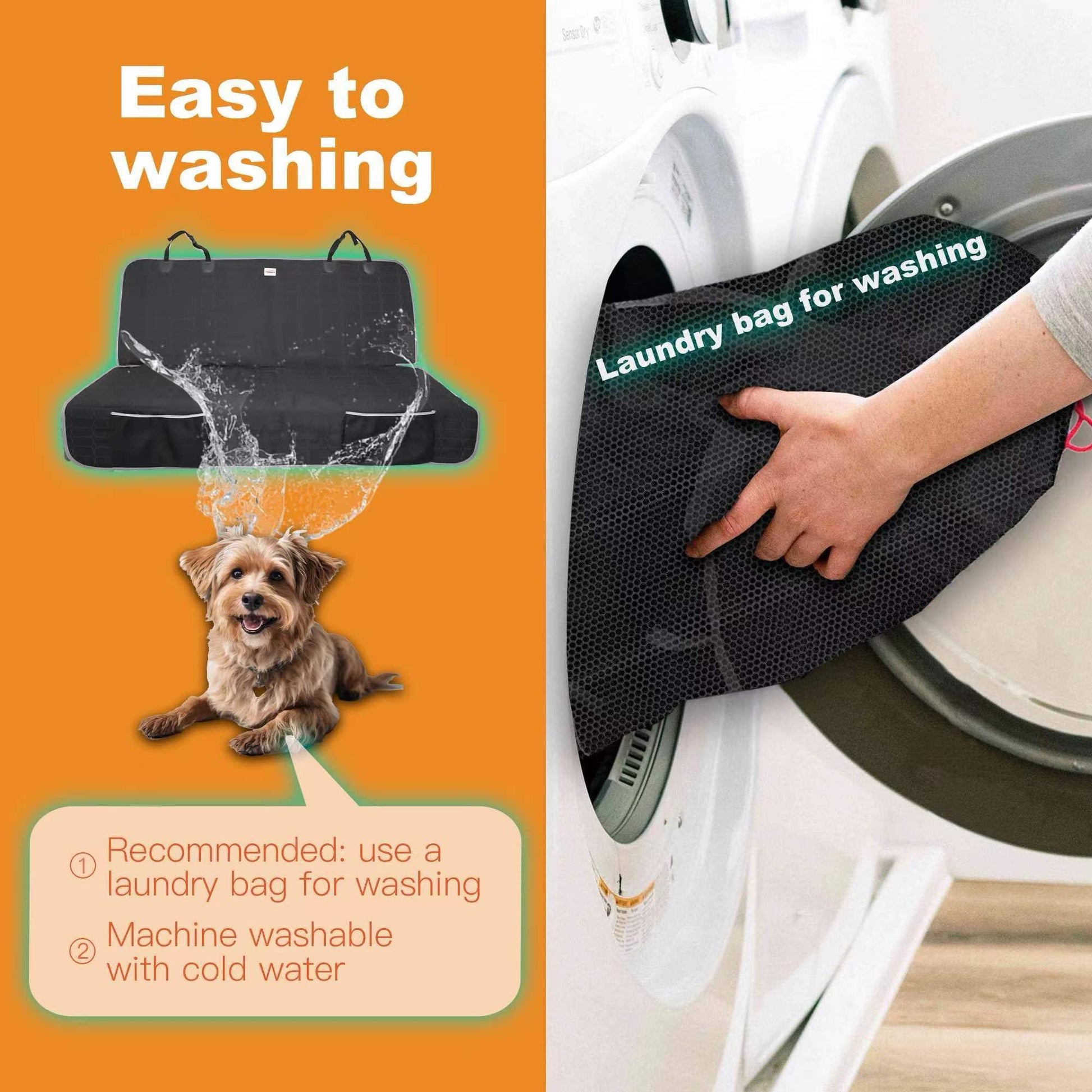 Reliadura Dog Car Seat Cover for Back Seat,Washable Bench Seat Cover