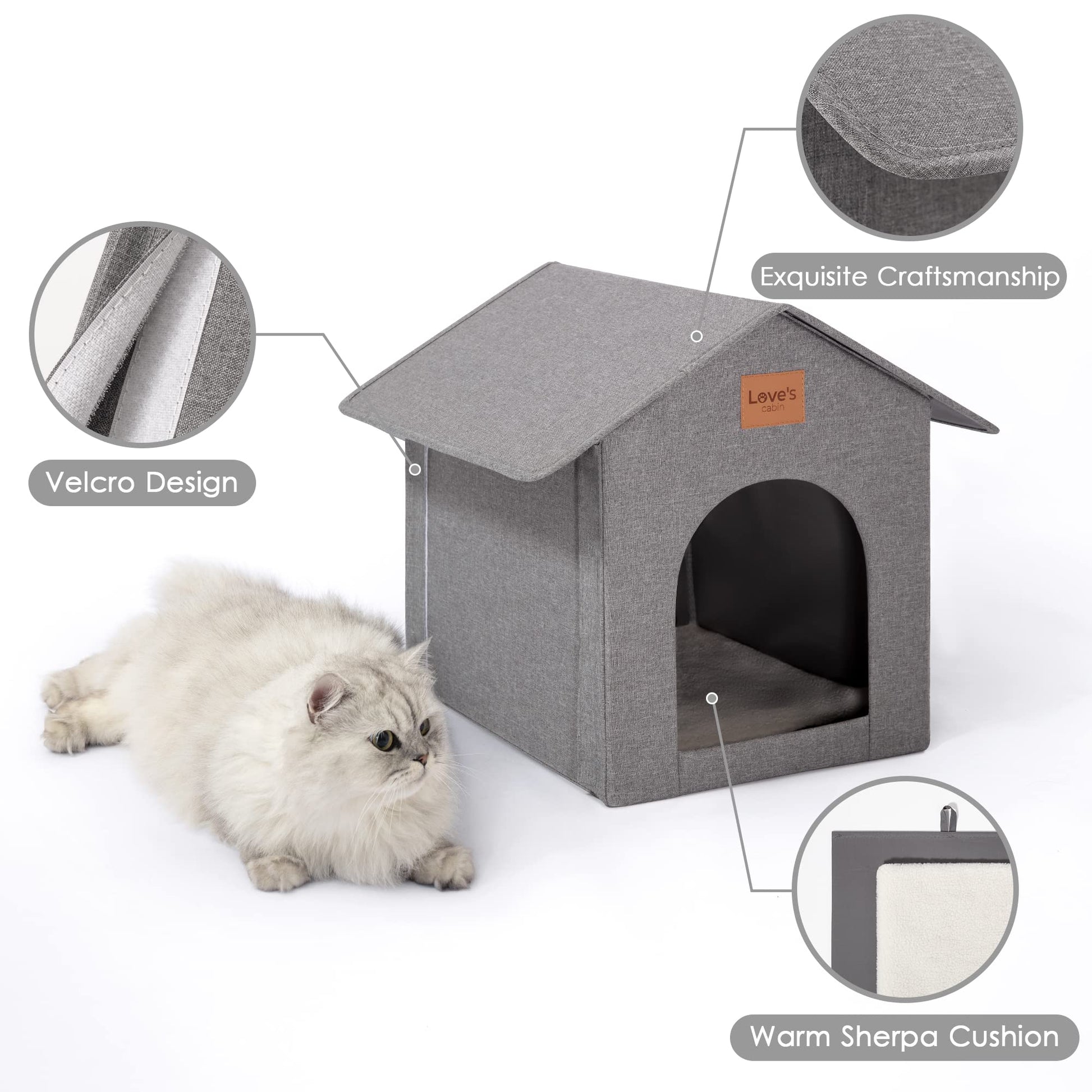 Love's cabin Outdoor Cat House Weatherproof, Insulated Feral Cat House