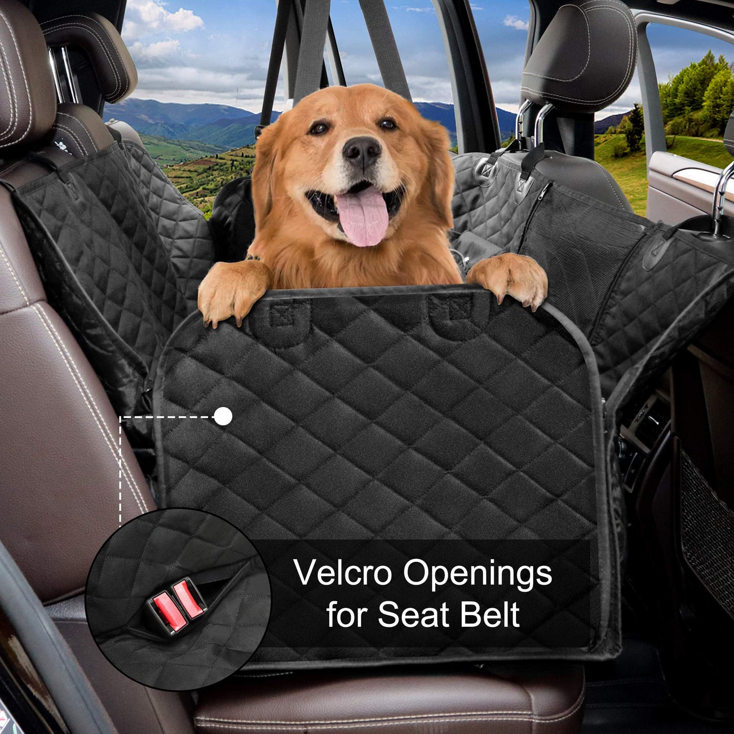 Femuar Dog Car Seat Cover with Storage Pockets Mesh Visual Window Seat