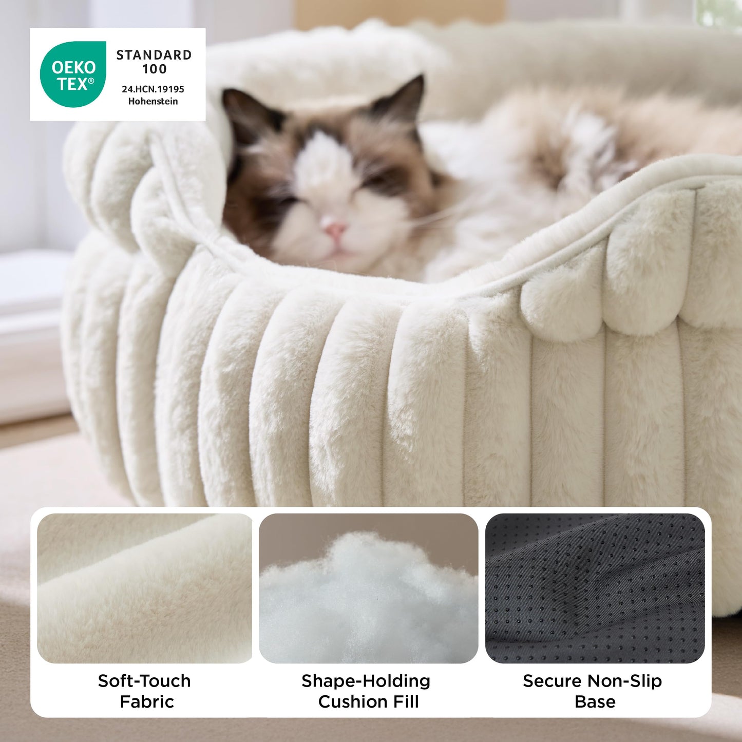Bedsure ComfyFleece™ Cat Bed, Washable Round Cute Pet Beds for Bed