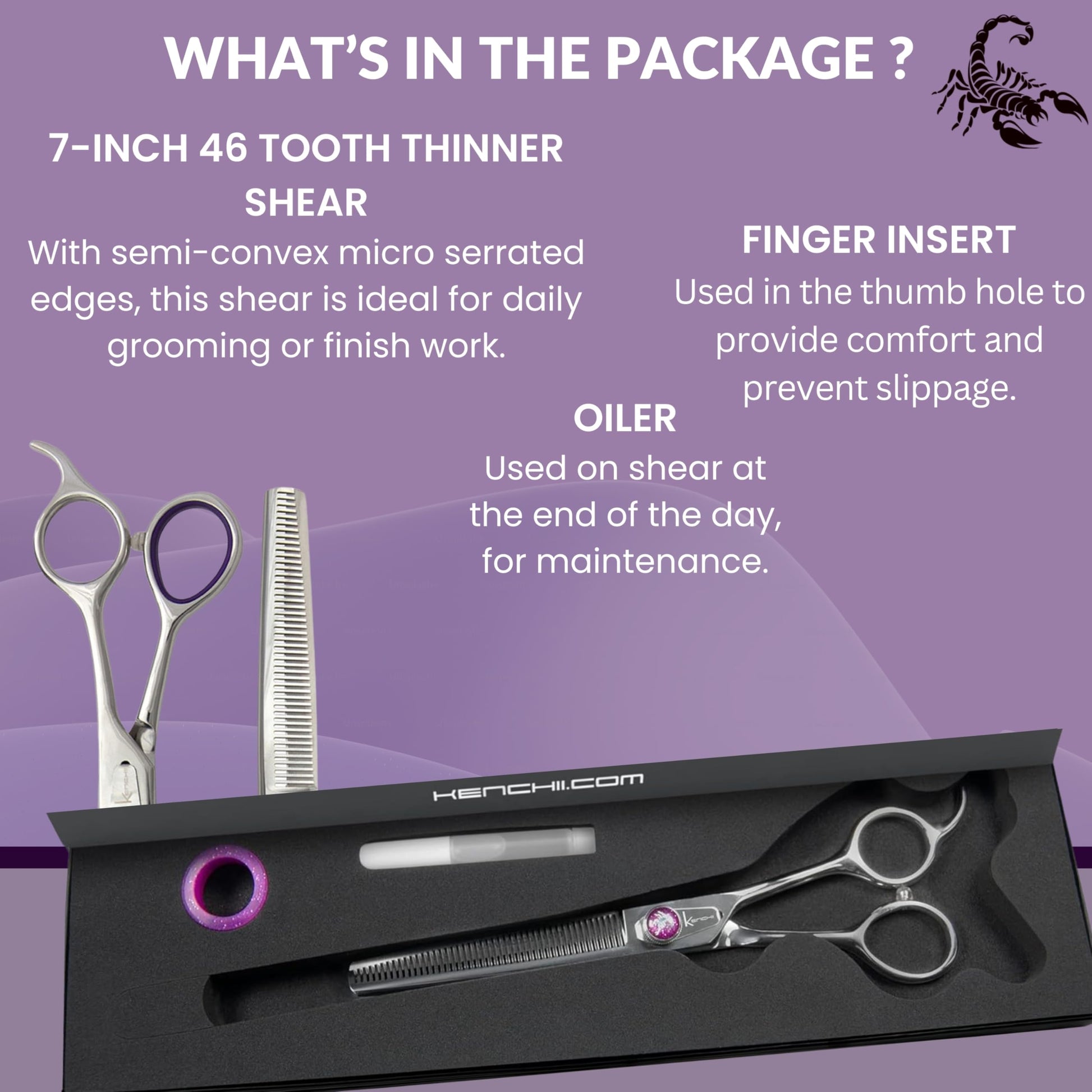Kenchii Scorpion Dog Grooming Scissors, 46 Tooth Thinning Shears