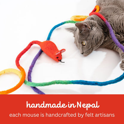 Catch a Mouse Wool Cat Toy with a 6-Ft Tail for Indoor Cats Catnip