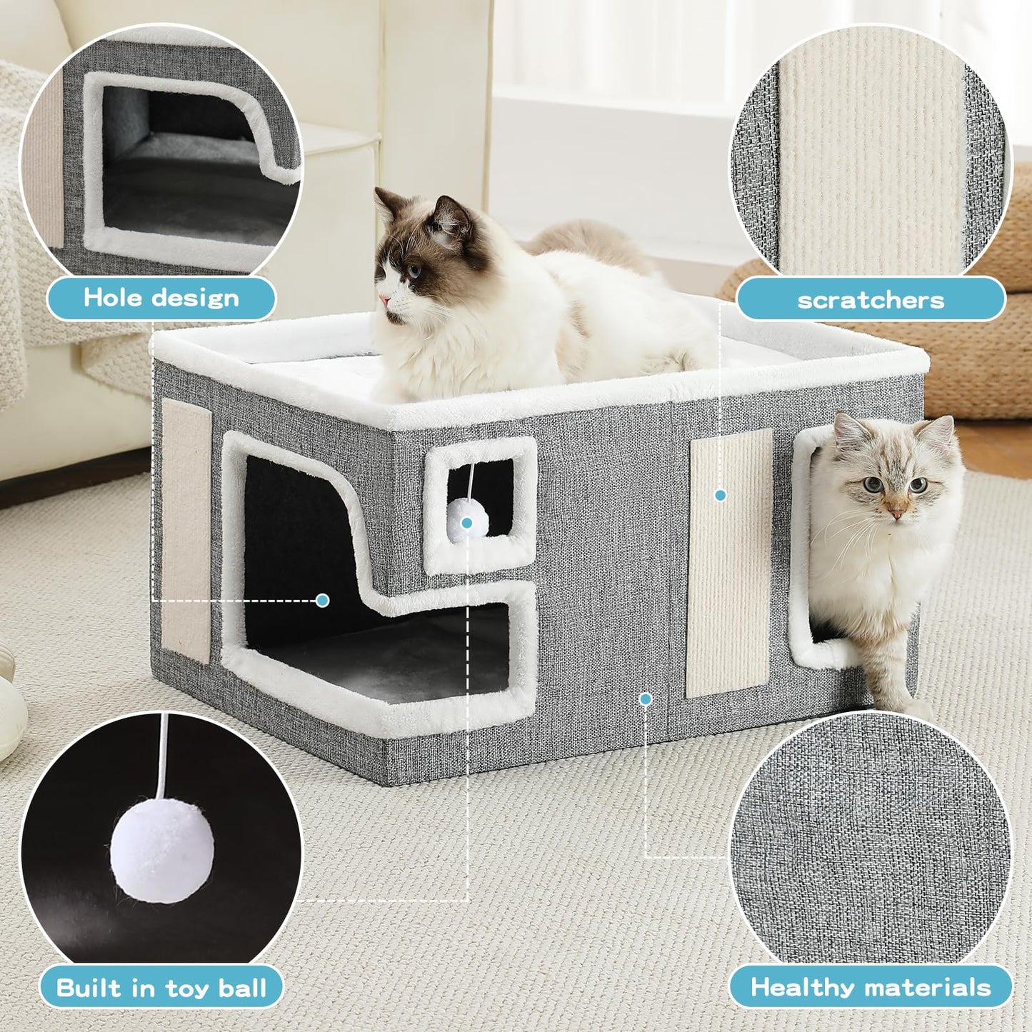 Crispedia Large Cat Houses for Indoor Cats, Extra Wide Cat Cave Bed