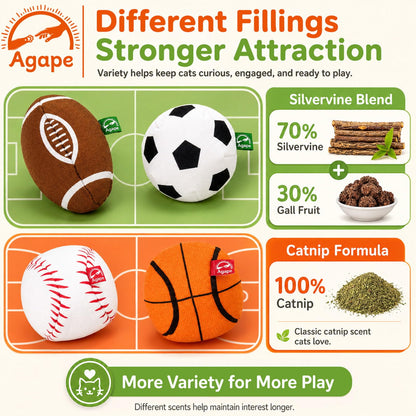 Agape Catnip Silvervine Filled Cat Toys, Interactive Chew Kicker Balls