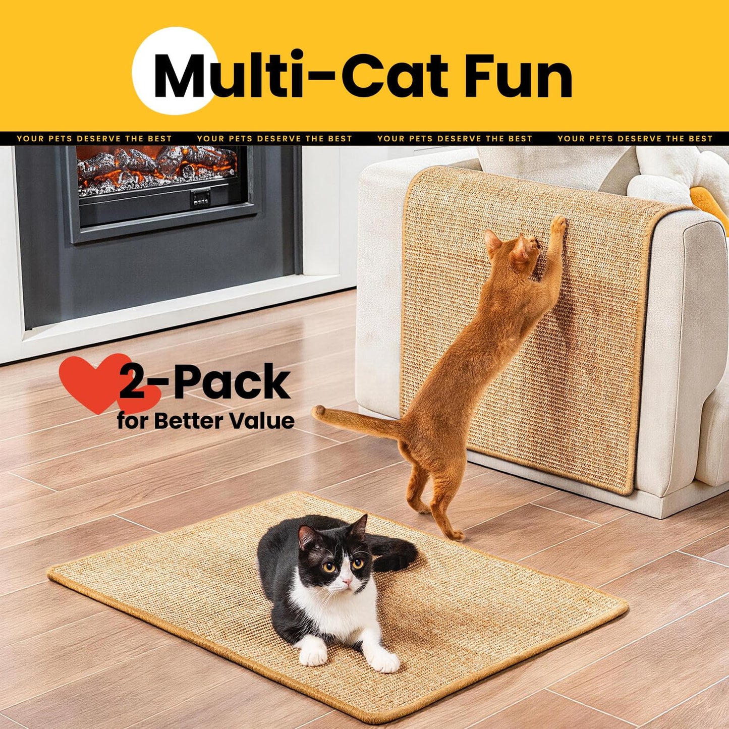 Cat Scratcher Mat,Sisal Cat Scratch Pad with Hook&Loop Tape,Wall Pad