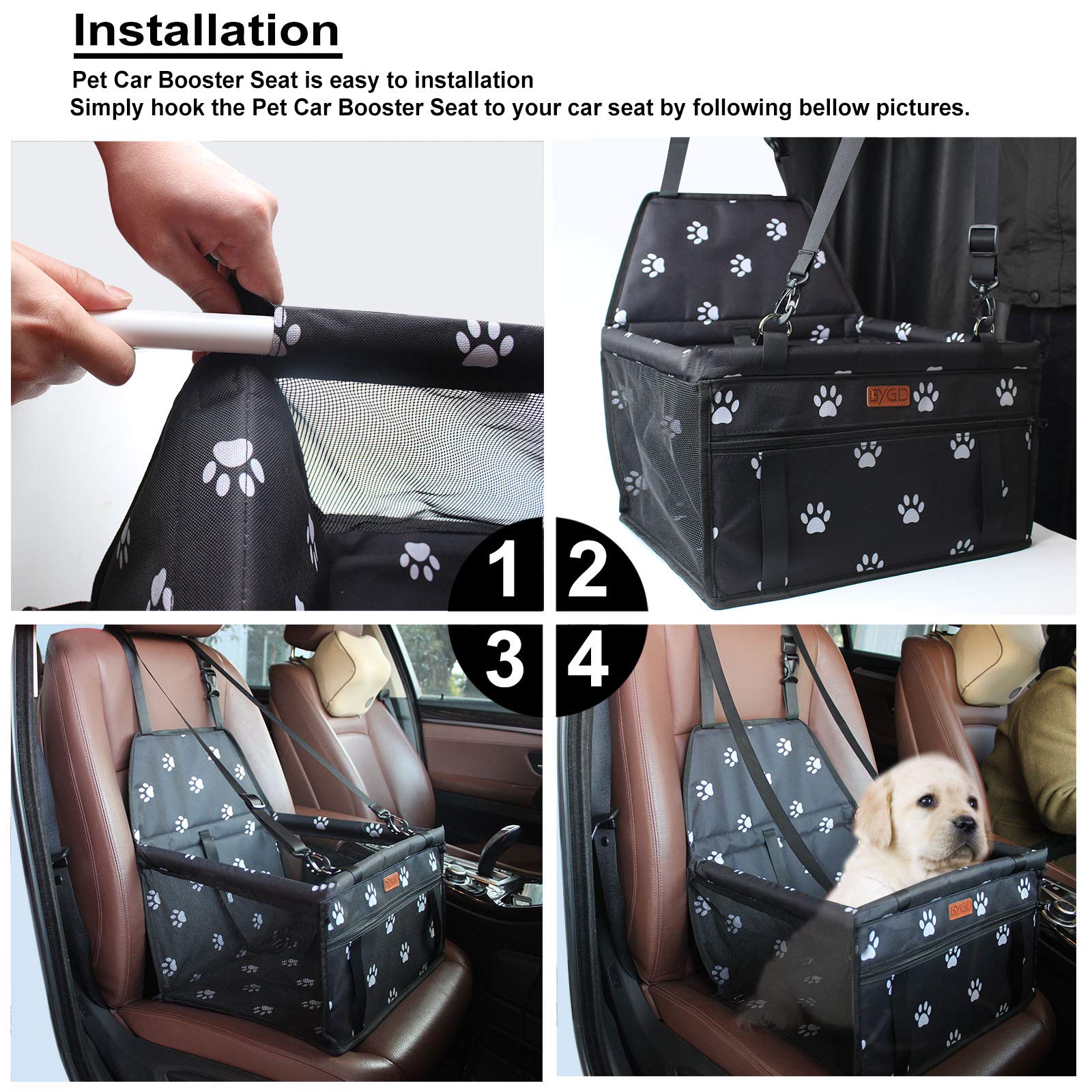 BYGD Pet Dog Booster Seat, with Upgrade Support Rod, Breathable Seat