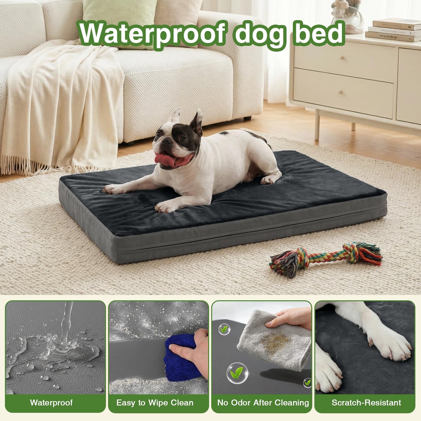 Vonabem Waterproof Small Dog Bed Crate Pad, Outdoor Washable Crate