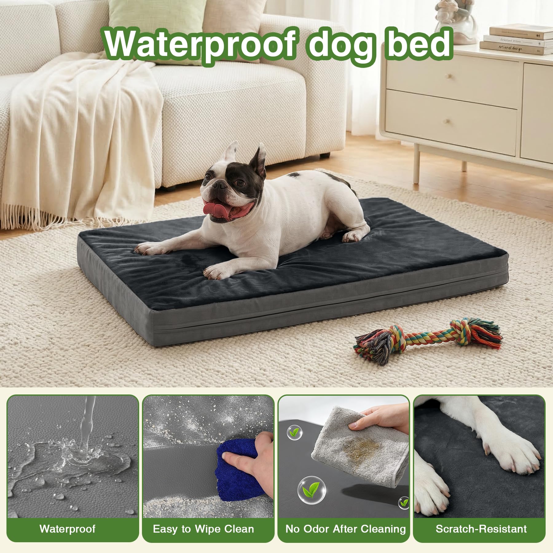 Vonabem Waterproof Small Dog Bed Crate Pad, Outdoor Washable Crate