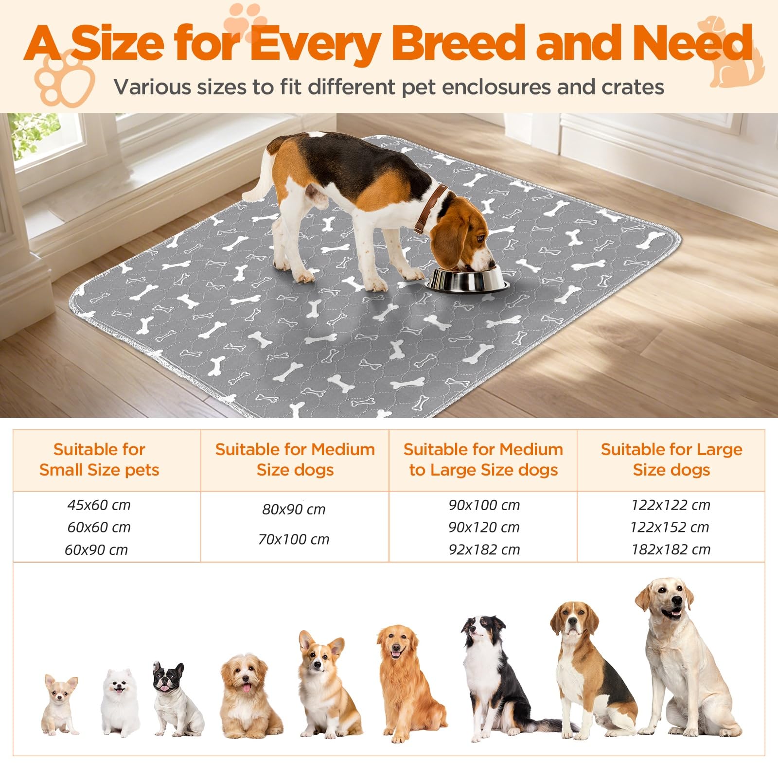 Baodan Washable Pee Pads for Dogs, 2 Pack Large Reusable Puppy Mat