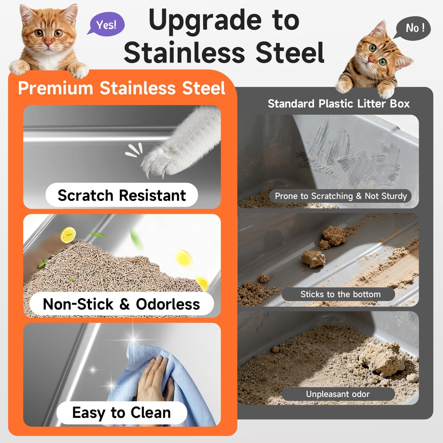 Stainless Steel Cat Litter Box, Odor Free Metal Litter Box