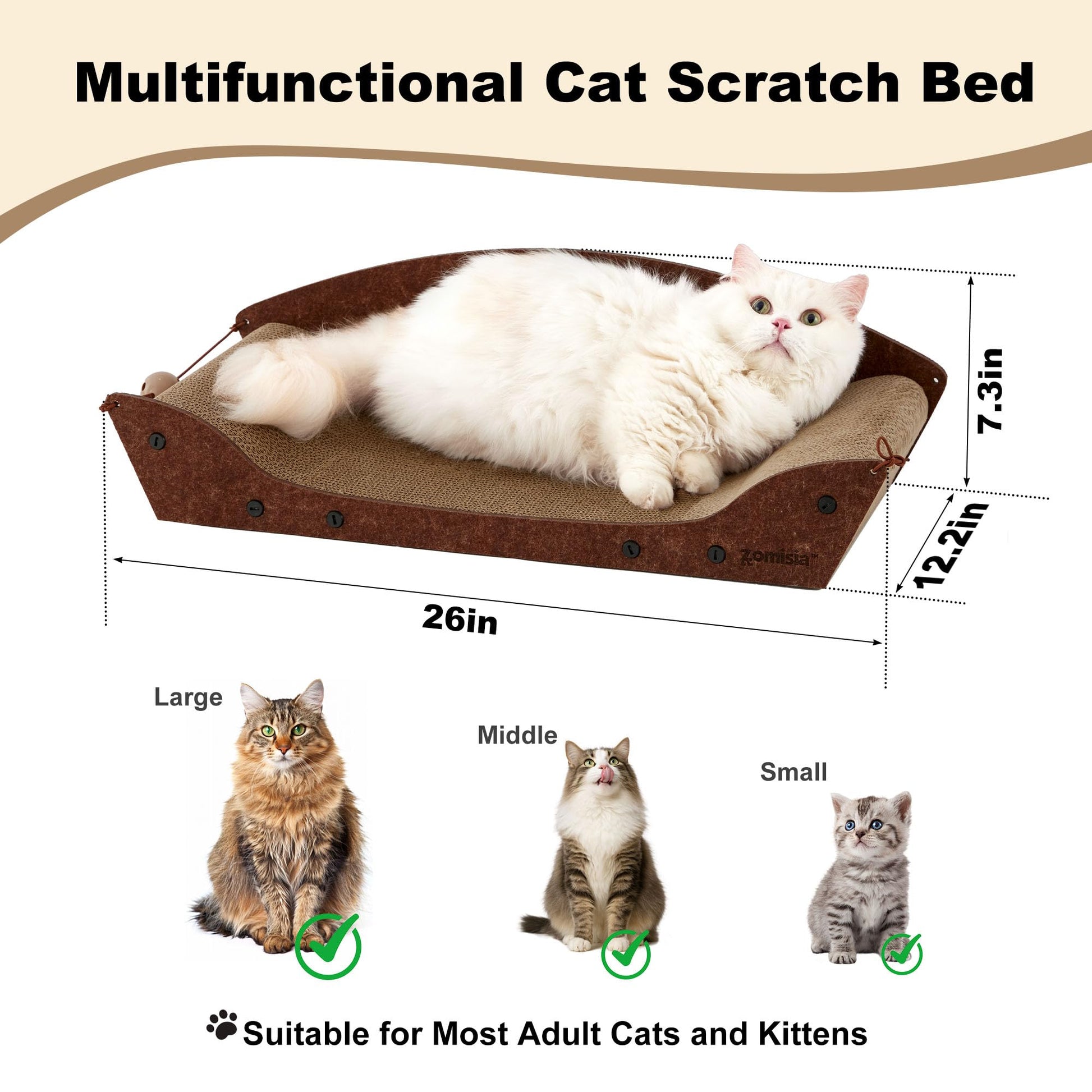 ZOMISIA 26'' Cardboard Cat Scratcher Bed Large Scratcher Couch Board