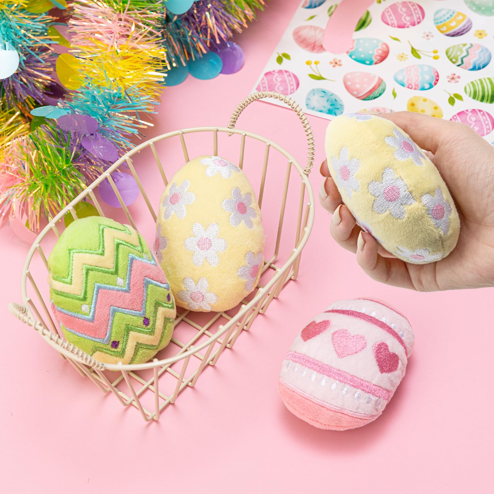 Jocomoni 6pcs Easter Catnip Toy，Indoor Easter Egg Shaped Cat Catnip