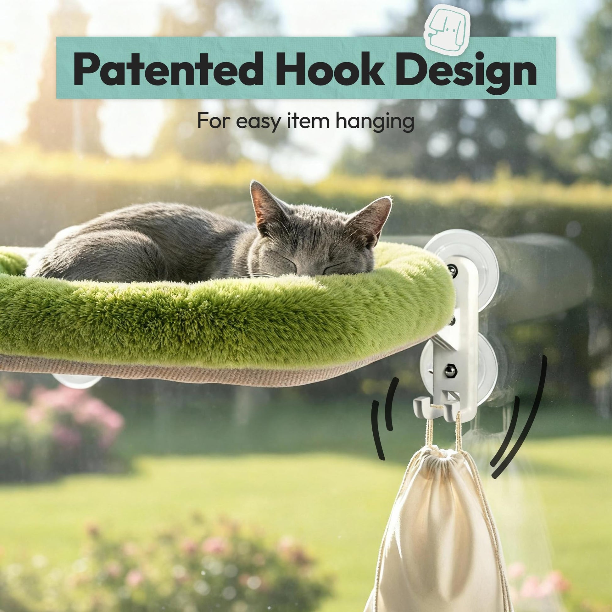 Cordless Cat Window Perch, Foldable Cat Window Hammock, 4 Cushion