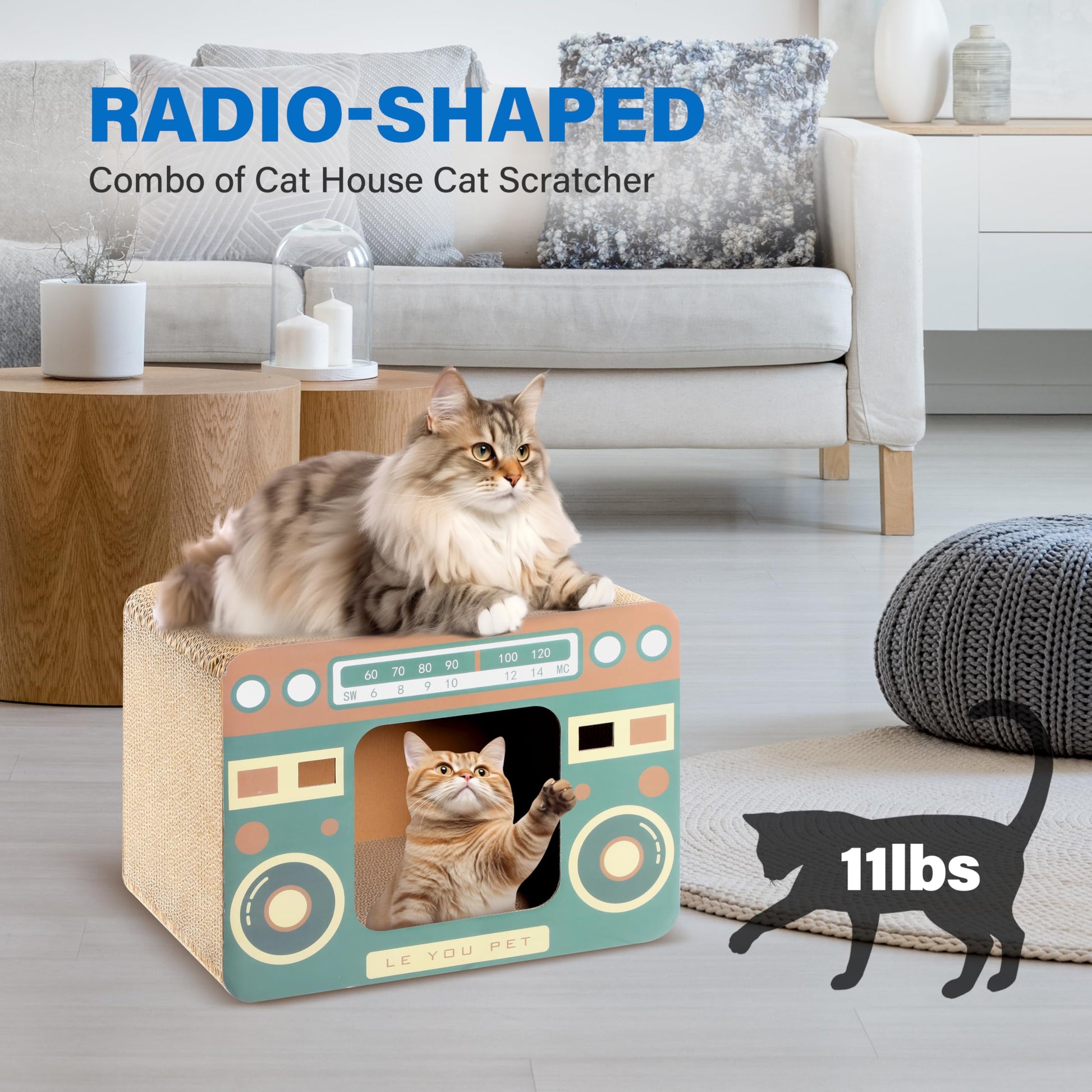 Radio Cat Scratcher Cardboard Lounge Bed Durable Pads Prevent Toy