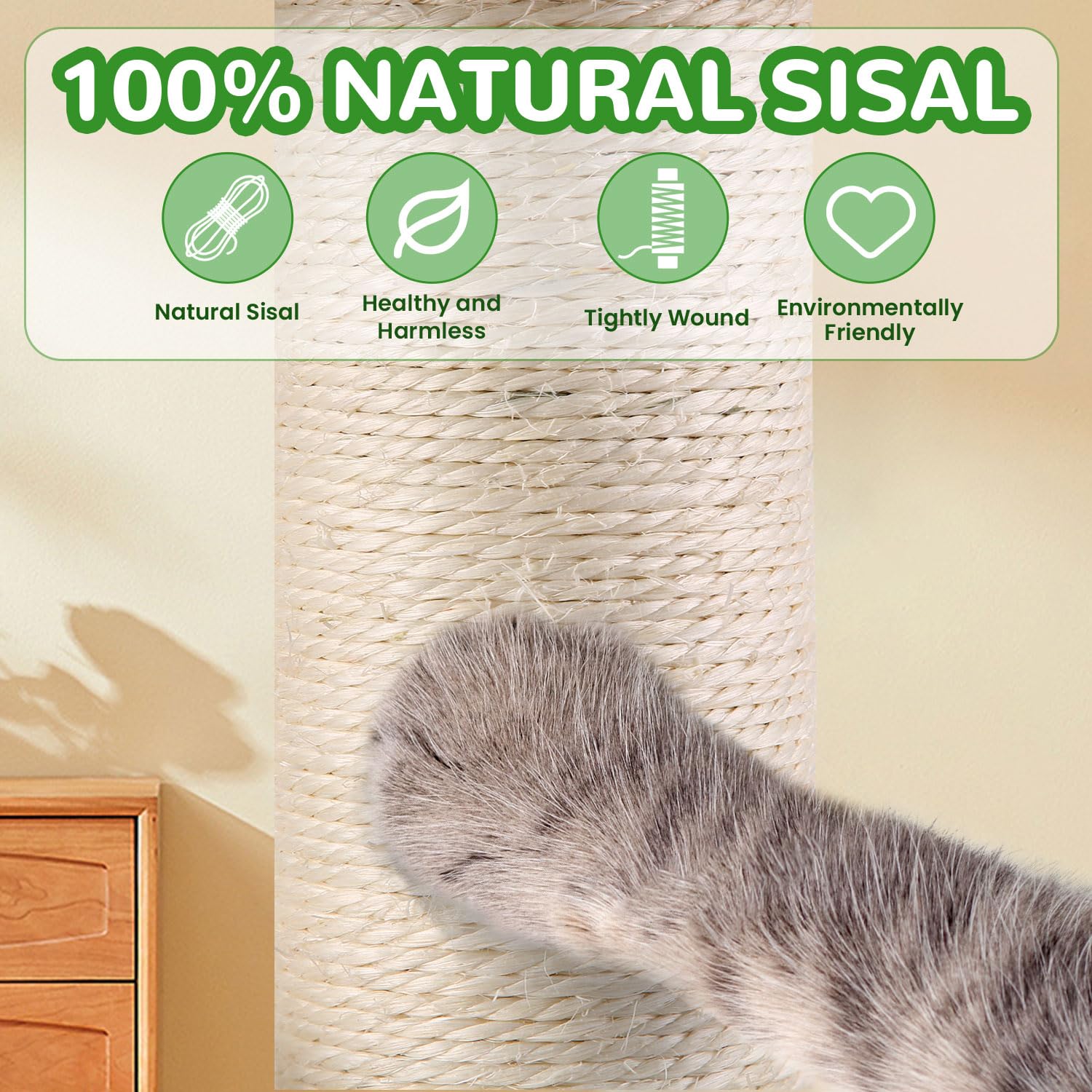 39.4'' Tall Cat Scratching Post, Wide Sisal Rope Scratching Post