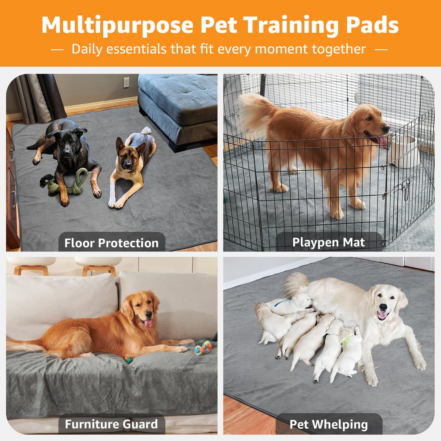 PICK FOR LIFE Washable Dog Pee Pads, 48x48 Reusable Puppy Crate