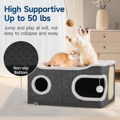 Shikha Cat Beds for Indoor Cats, Extra Wide Cat Cube House for House