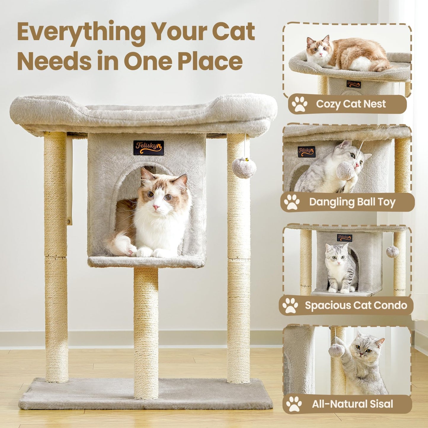 Cat Tree Tower Scratching Post for Indoor Large Cats, Small Cat Bed