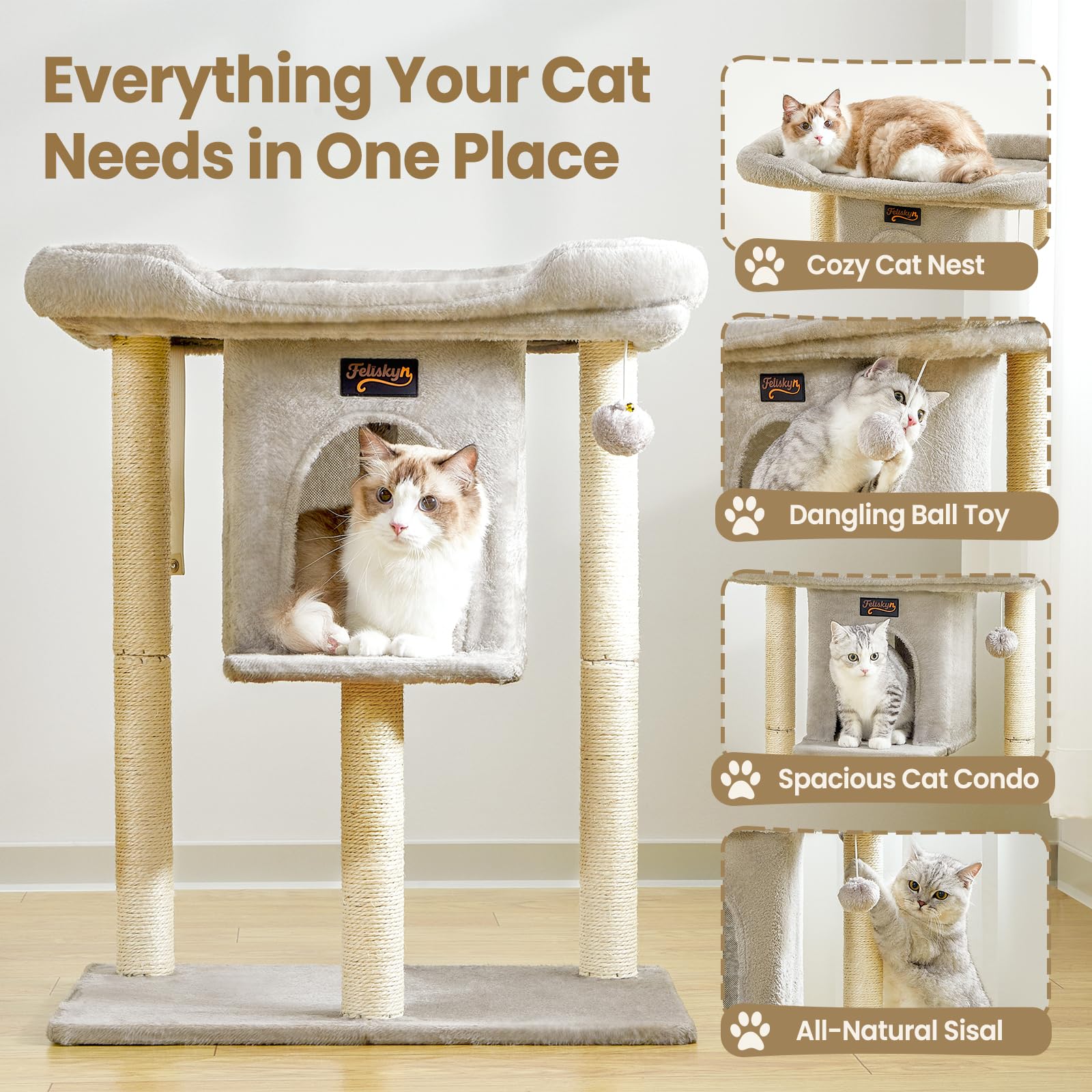 Cat Tree Tower Scratching Post for Indoor Large Cats, Small Cat Bed