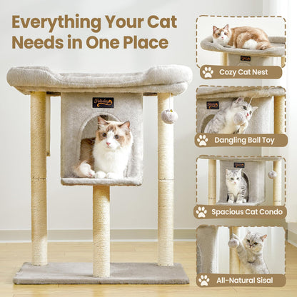 Cat Tree Tower Scratching Post for Indoor Large Cats, Small Cat Bed